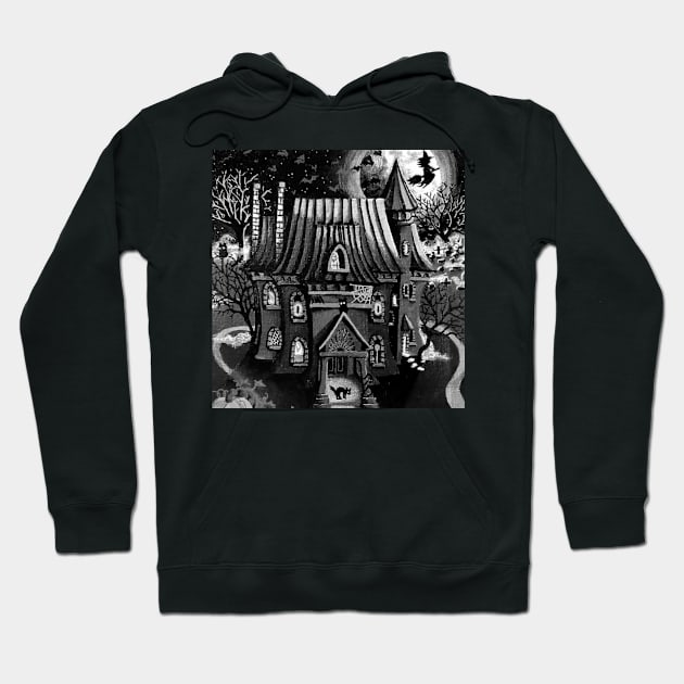 Creepy black and white witches house Hoodie by LukjanovArt